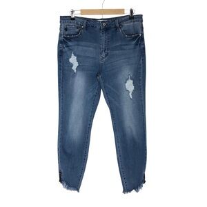 Kancan Cotton Blend Destroyed Frayed Hem Zipper Ankle Skinny Jeans XL